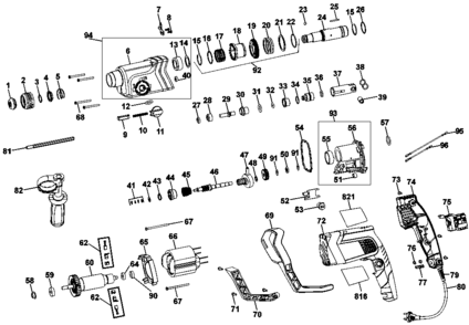 Default Diagram and Parts List for KD975KA-B3LZ Type 2 Black and Decker Hammer